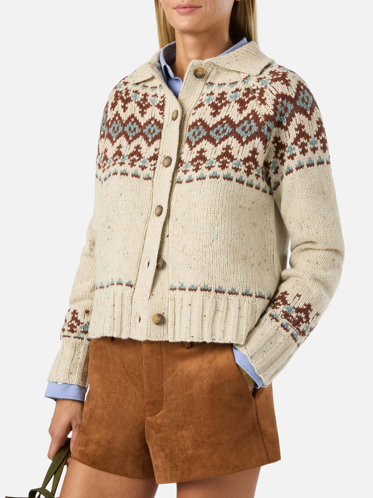 Cárdigan Patty de mezcla de lana Donegal con motivo Fair Isle 