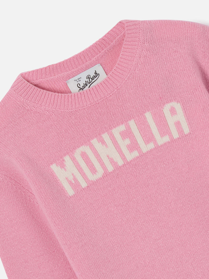 Princess crewneck knitwear in pink with Monella lettering