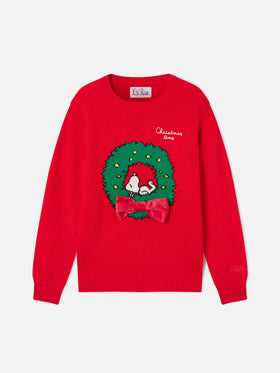 Pull col rond en maille Red Princess avec patch Snoopy | Special edition 