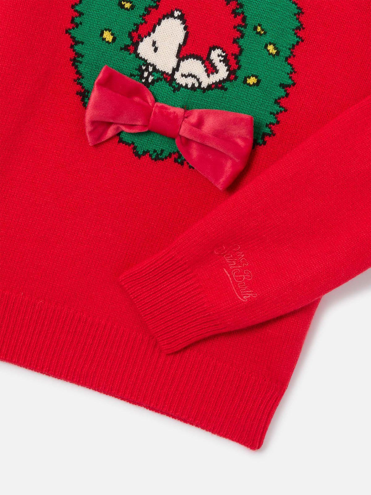 Pull col rond en maille Red Princess avec patch Snoopy | Special edition 