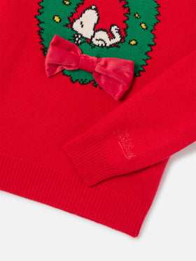 Pull col rond en maille Red Princess avec patch Snoopy | Special edition 