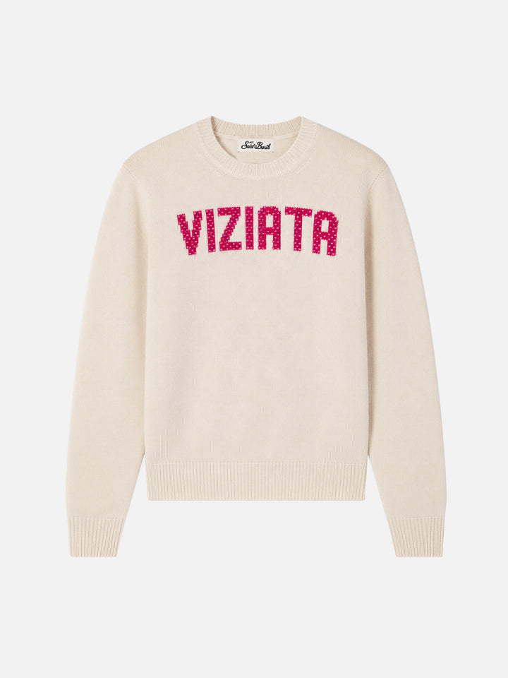 Princess Rundhalsausschnitt aus Cashmere-Mix mit Viziata Strass-Applikation 
