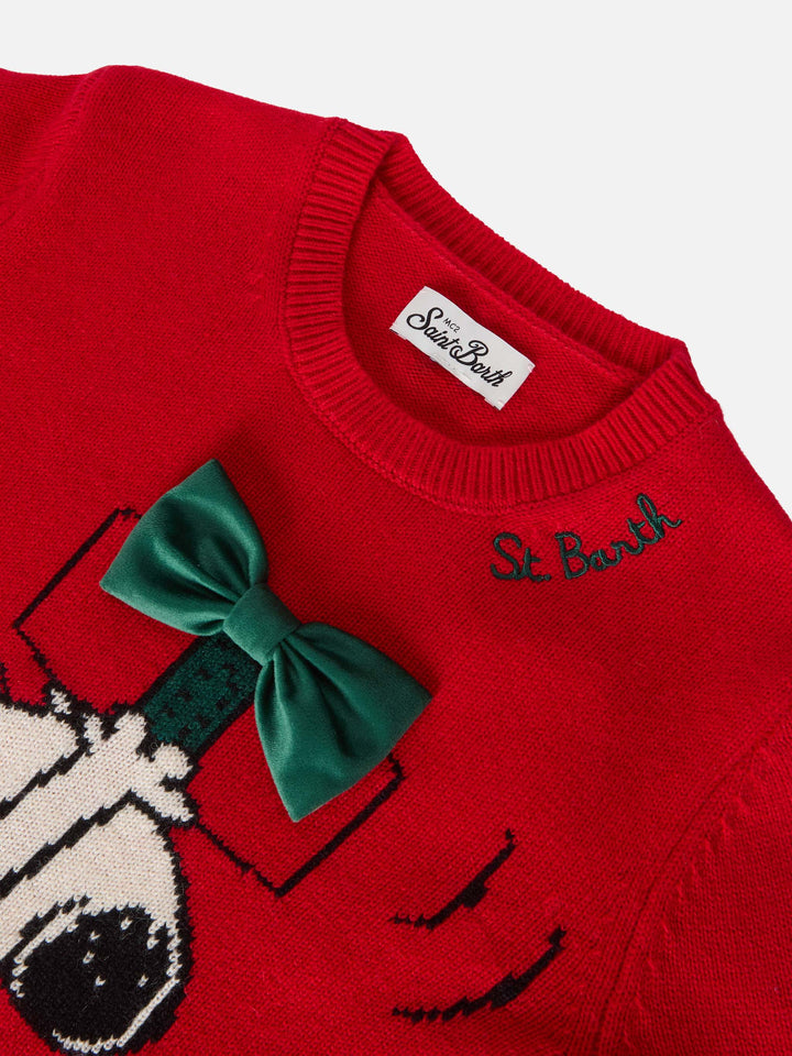 Princess cashmere-blend crewneck with Snoopy jacquard and velvet bow appliqué | PEANUTS SPECIAL EDITION