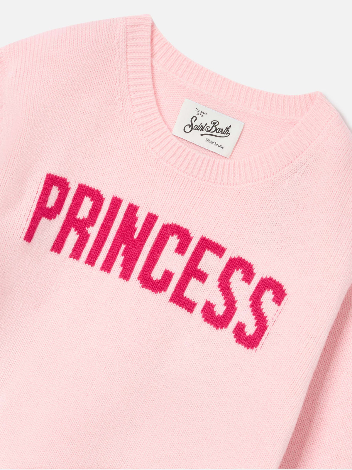 Pink Princess crewneck knit with Princess intarsia