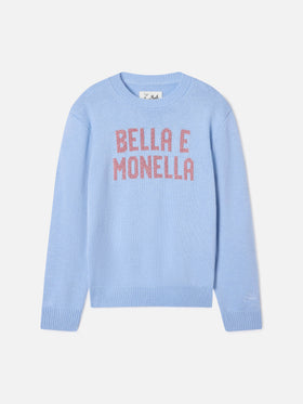 Maglia girocollo Princess azzurra con intarsio lurex Bella E Monella