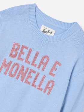 Maglia girocollo Princess azzurra con intarsio lurex Bella E Monella