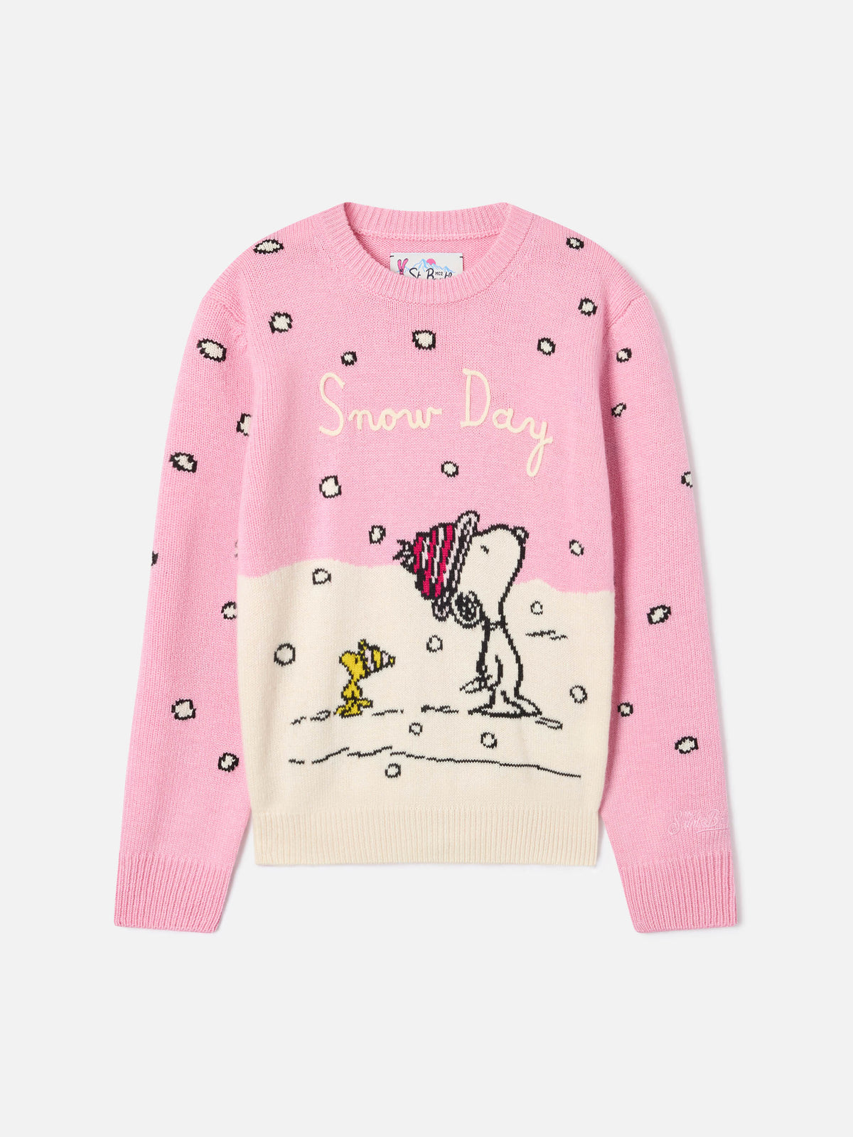 Maglia girocollo Princess rosa con intarsio e ricamo Snoopy | Special edition