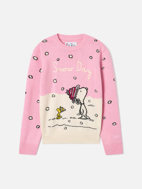 Maglia girocollo Princess rosa con intarsio e ricamo Snoopy | Special edition