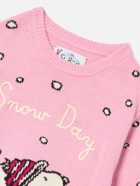 Maglia girocollo Princess rosa con intarsio e ricamo Snoopy | Special edition