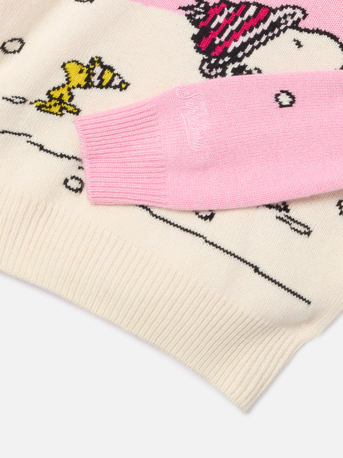 Maglia girocollo Princess rosa con intarsio e ricamo Snoopy | Special edition