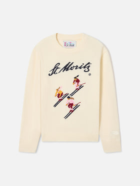 Maglia girocollo Princess panna con intarsio St. Moritz | Special edition