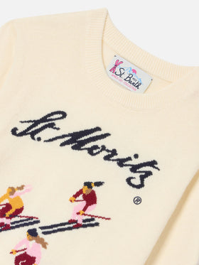 Maglia girocollo Princess panna con intarsio St. Moritz | Special edition