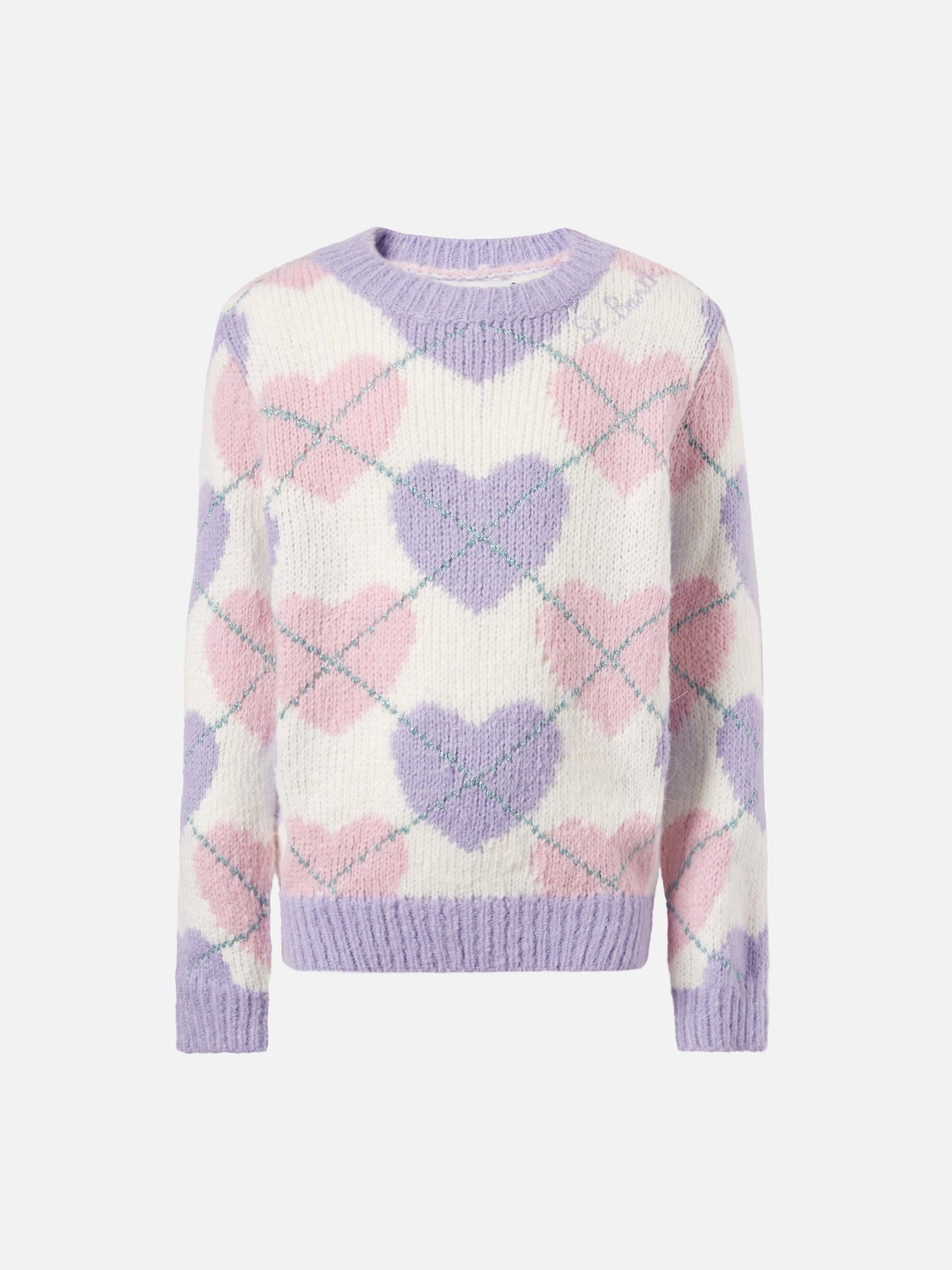 Crewneck sweater with heart argyle jacquard
