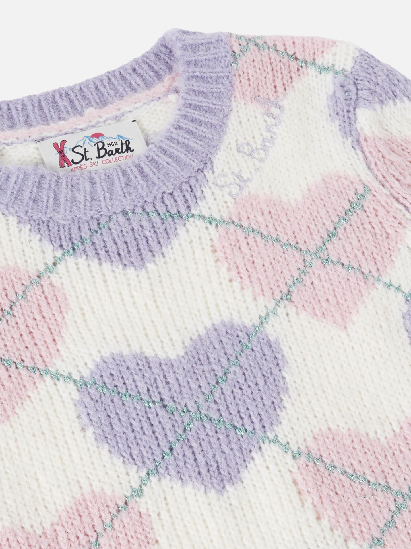 Crewneck sweater with heart argyle jacquard