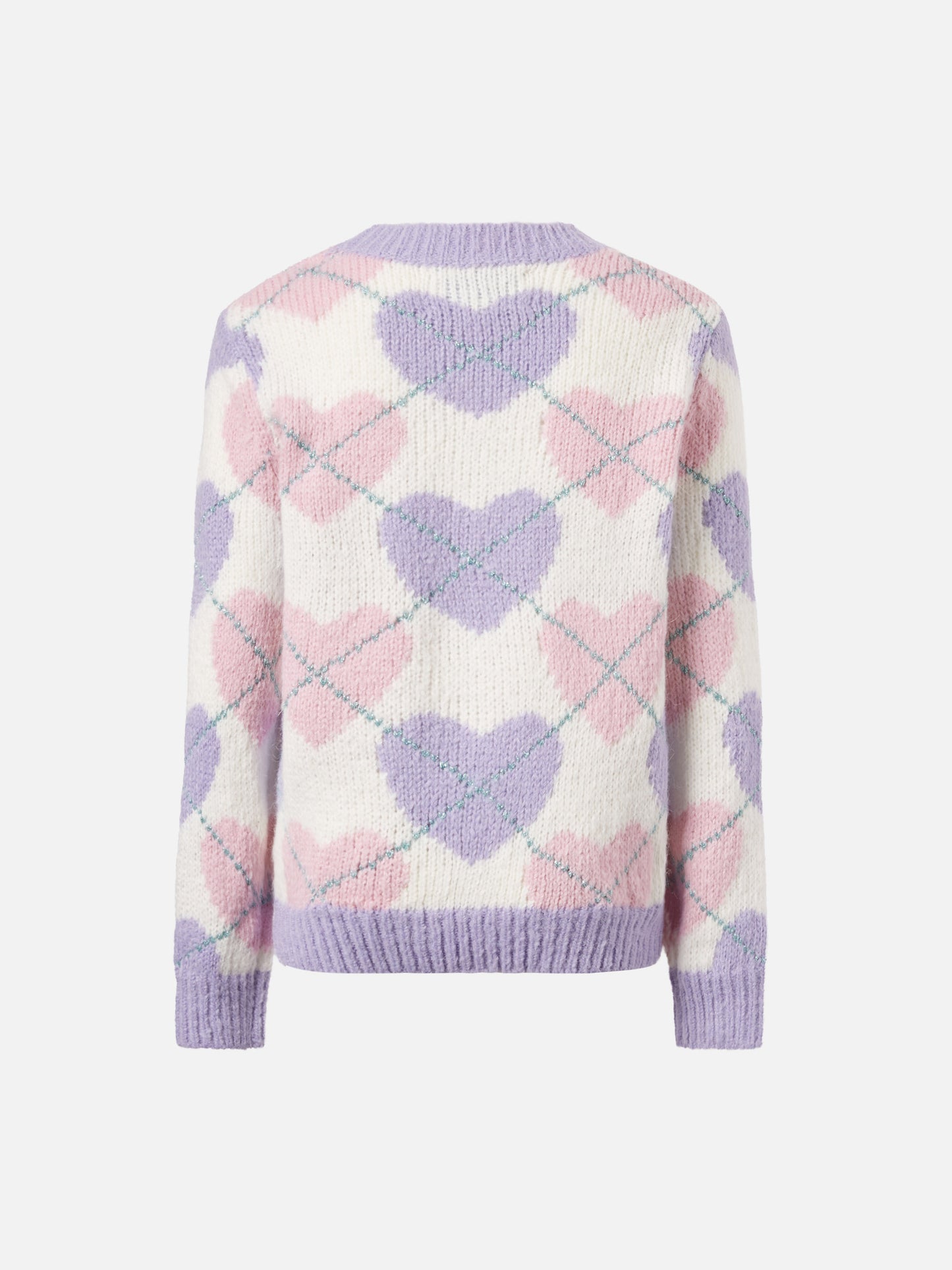 Crewneck sweater with heart argyle jacquard