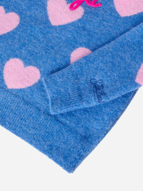 Prinzessinnen-Stretch-Alpakapullover mit Herz-Jacquardmuster und Kissene-Frega-Stickerei