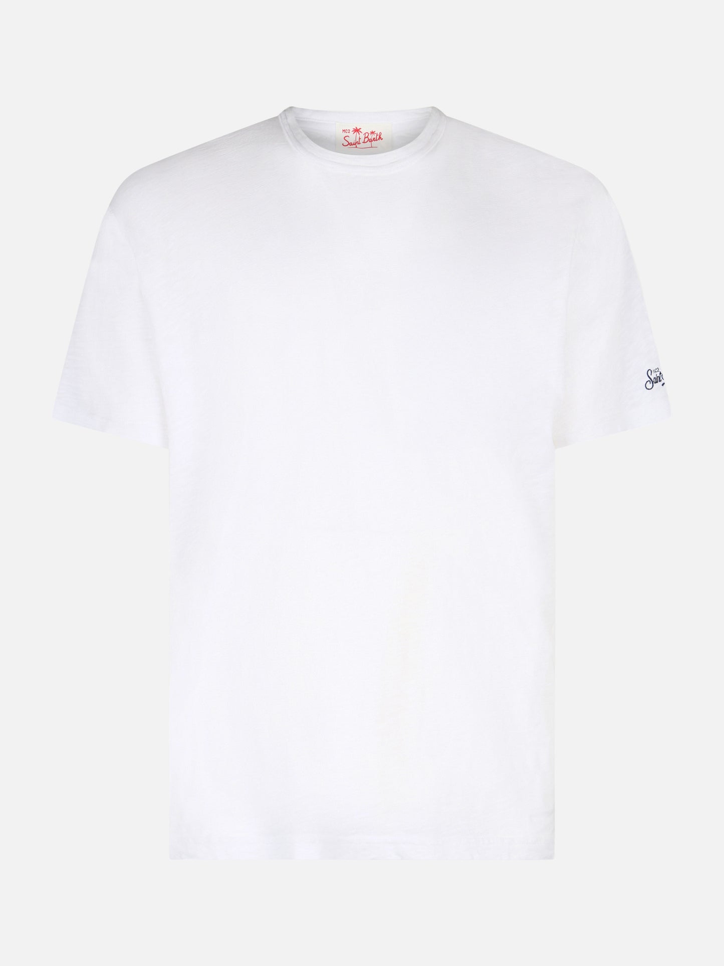 Weißes geflammtes Baumwoll-T-Shirt President mit Stickerei