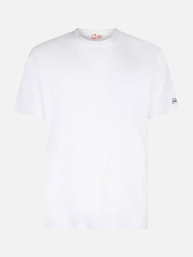 Weißes geflammtes Baumwoll-T-Shirt President mit Stickerei