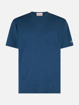 T-shirt da uomo President in cotone fiammato blu con ricamo