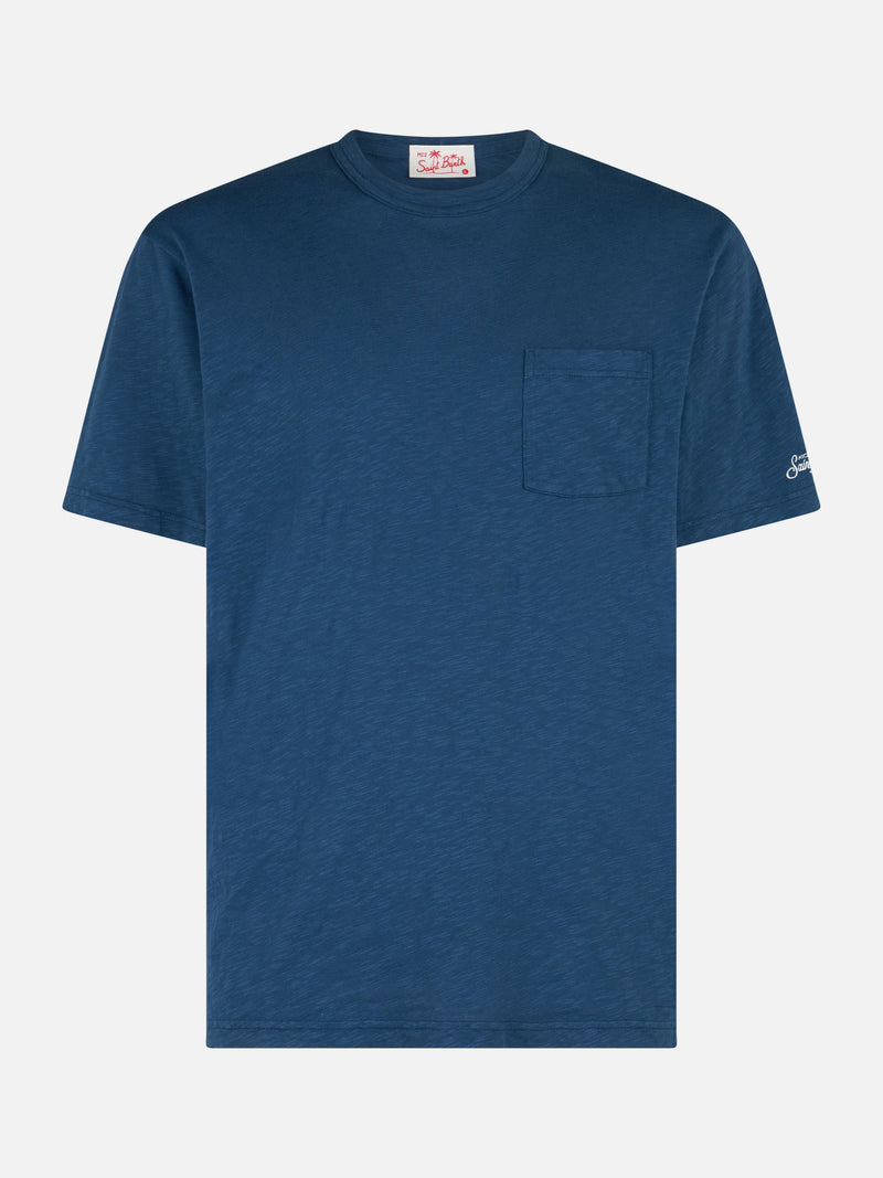 Man blue flamed cotton t-shirt President with embroidery