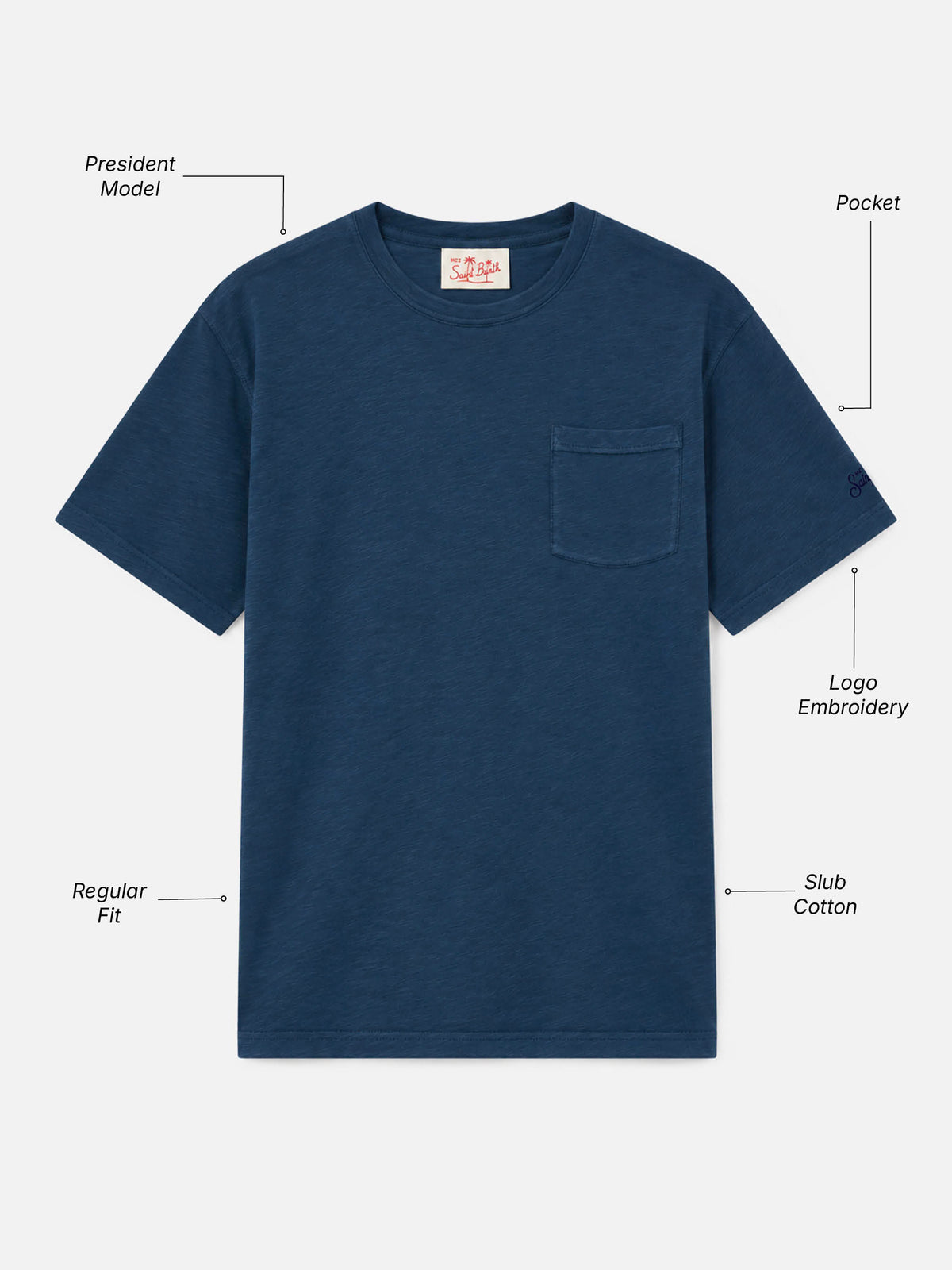 President T-Shirt aus flammierter Baumwolle in uni Marineblau 