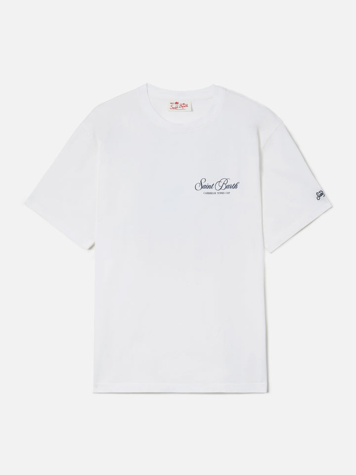 White Portland t-shirt with Caribbean Tennis Cup print