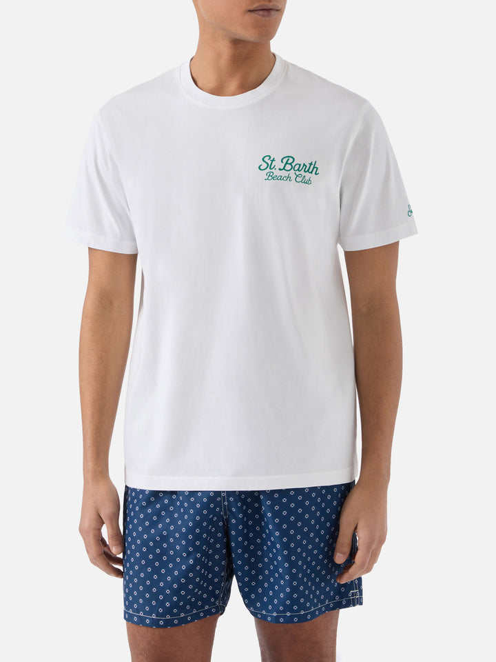 White Portland t-shirt with St. Barth Beach Club embroidery