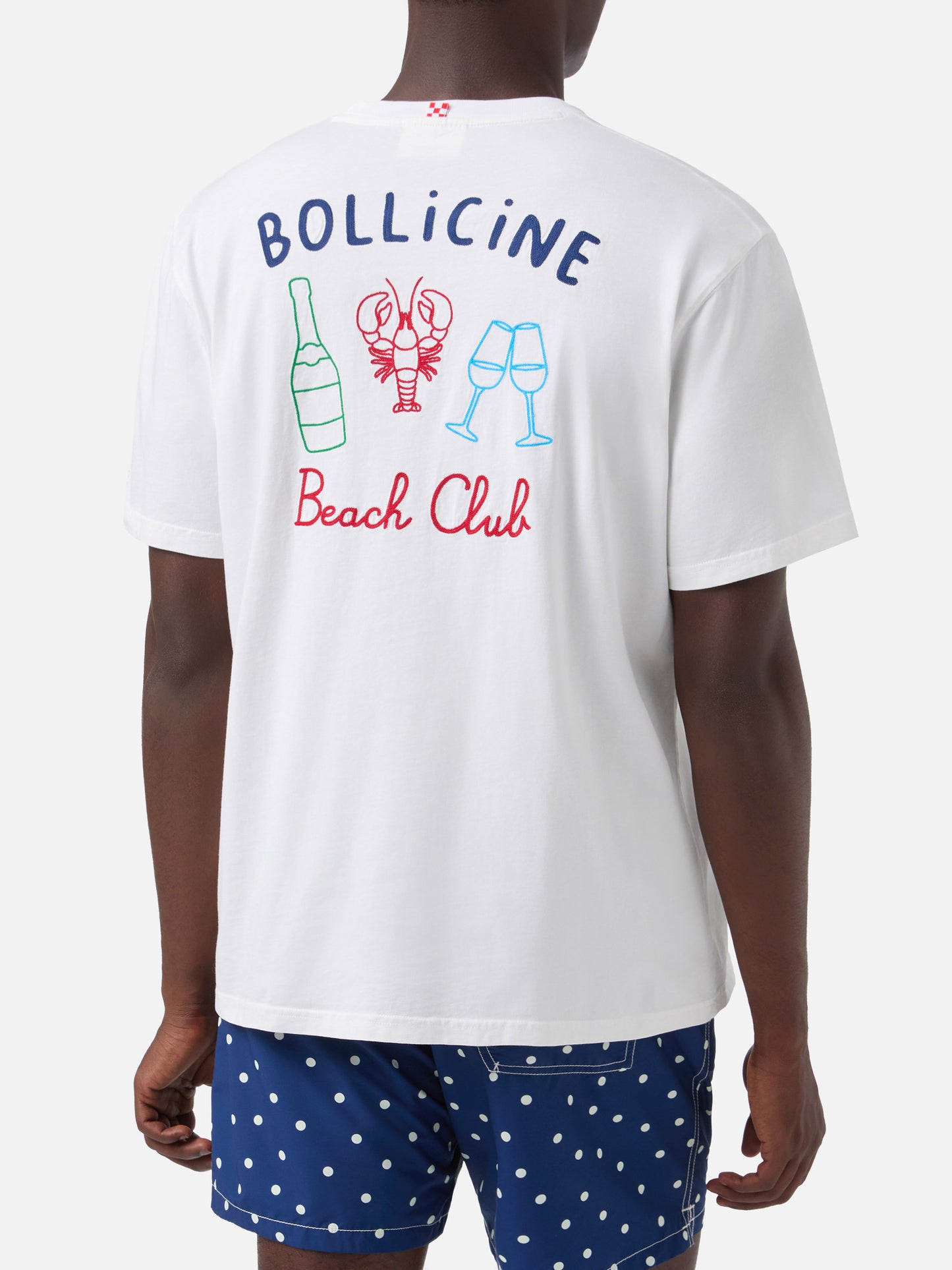 White Portland t-shirt with Bollicine Beach Club embroidery