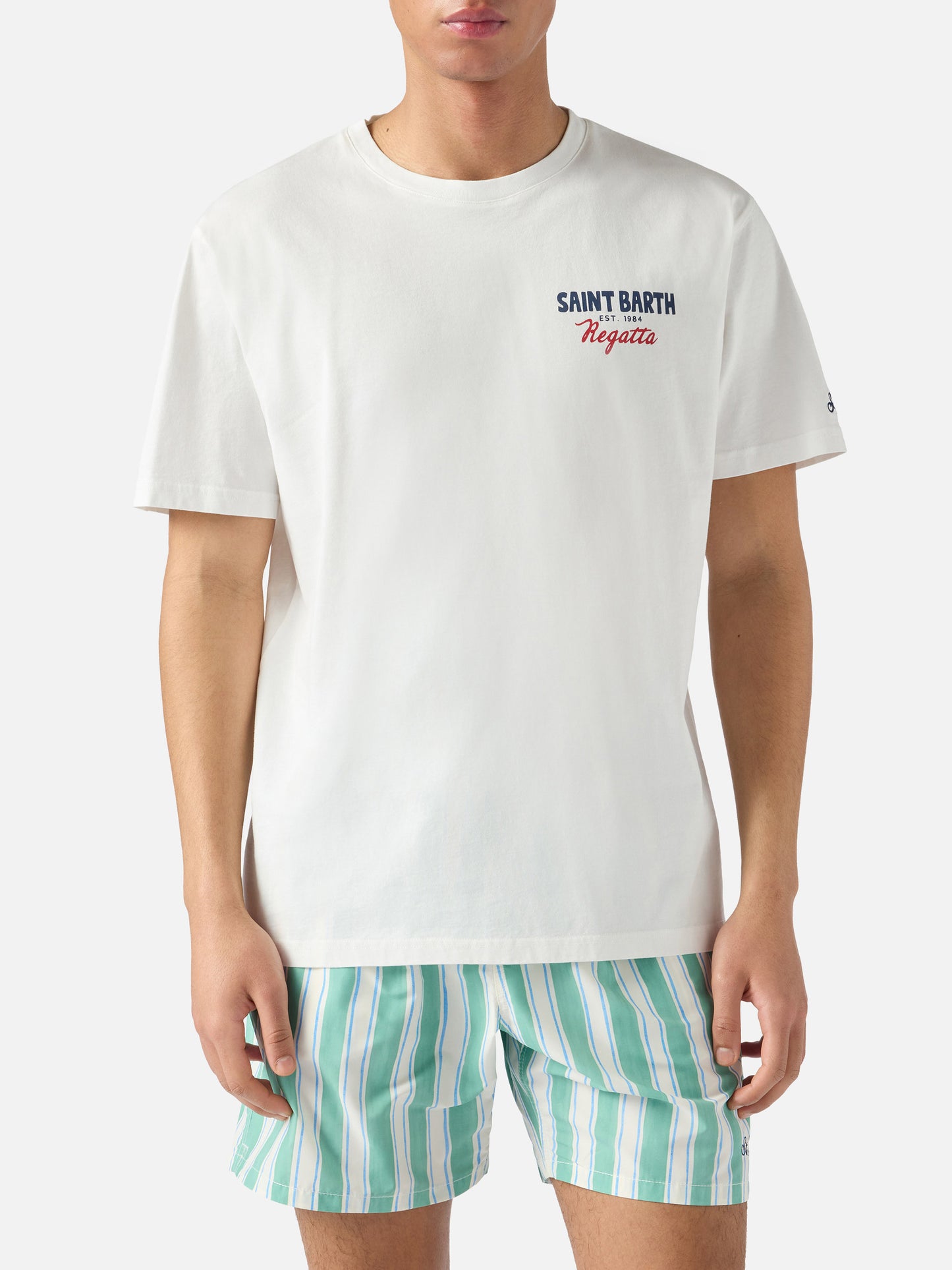 Cream Portland t-shirt with St. Barth Regatta print