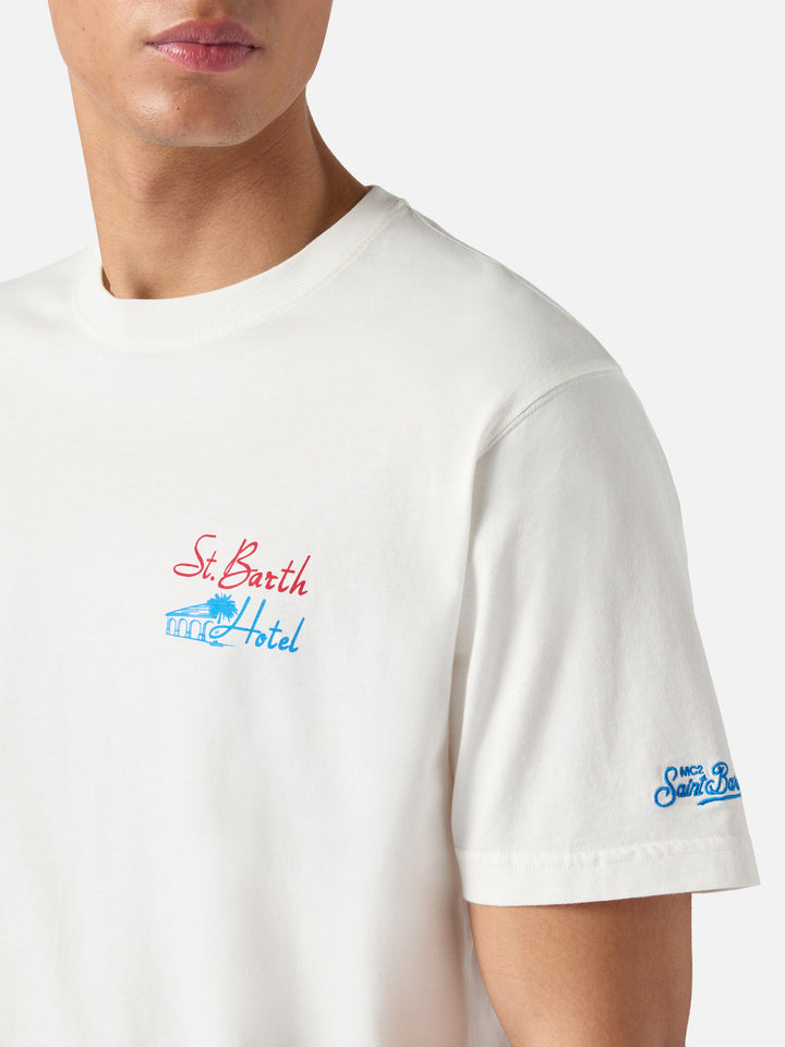 T-shirt Portland panna con stampa St. Barth Hotel