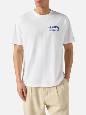 White Portland t-shirt with St. Barth Bottoms Up print