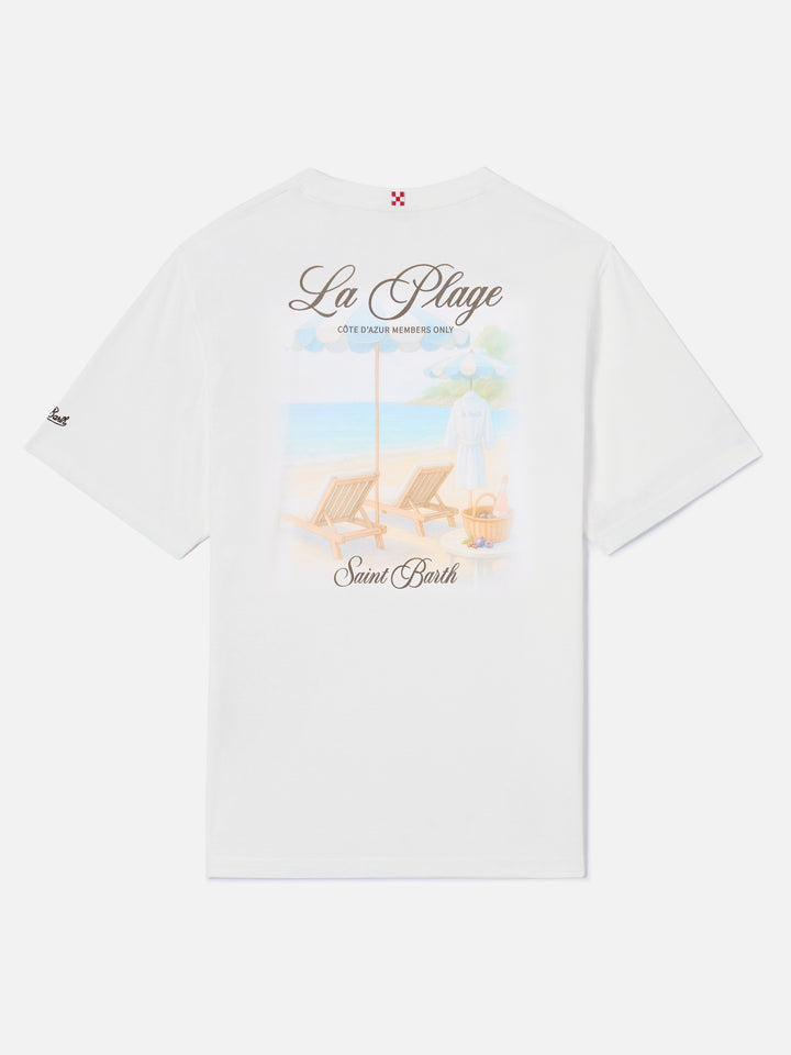 White Portland t-shirt with La Plage print