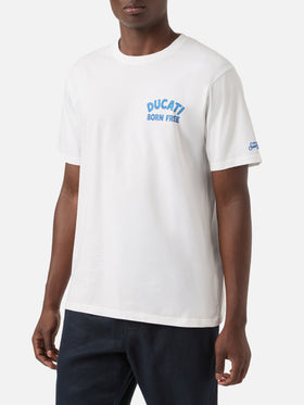 T-shirt Portland bianca con stampa Ducati Born Free | Edizione Speciale