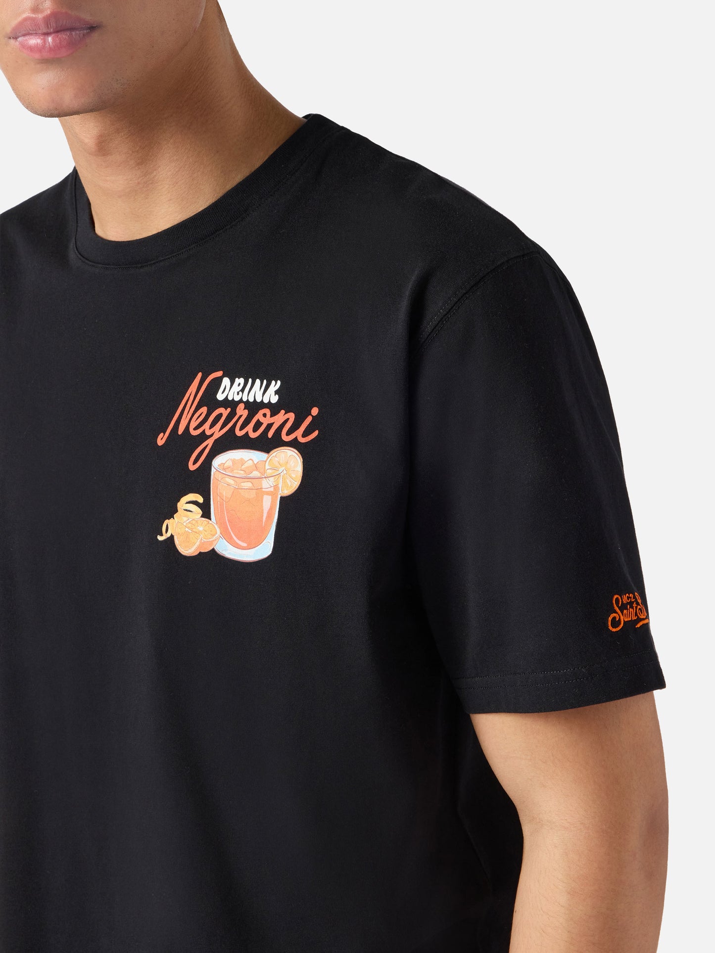 T-shirt Portland nera con illustrazione Negroni Drink