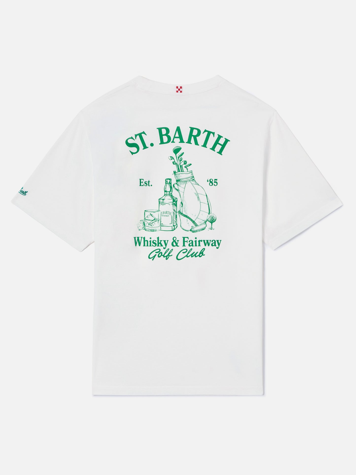 White Portland t-shirt with Whisky & Fairway Golf Club illustration