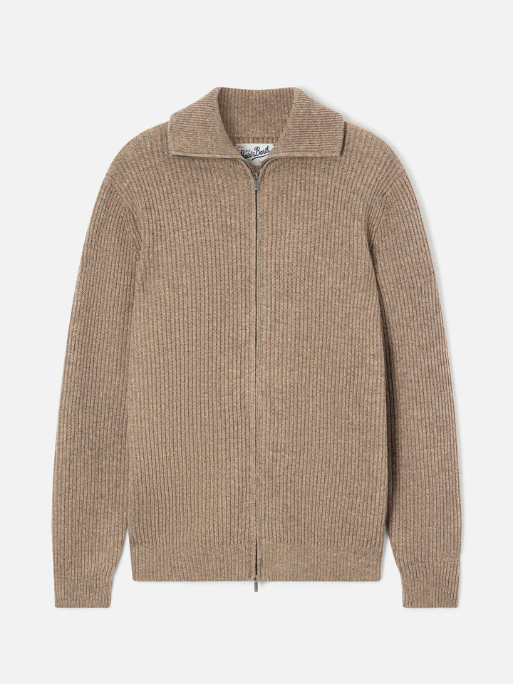 Cardigan en maille de laine Preston beige avec fermeture zippée intégrale 