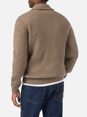 Beige Preston wool knit cardigan with full zip