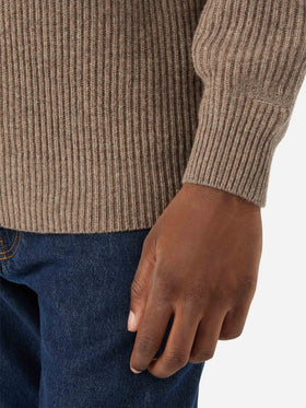 Beige Preston wool knit cardigan with full zip