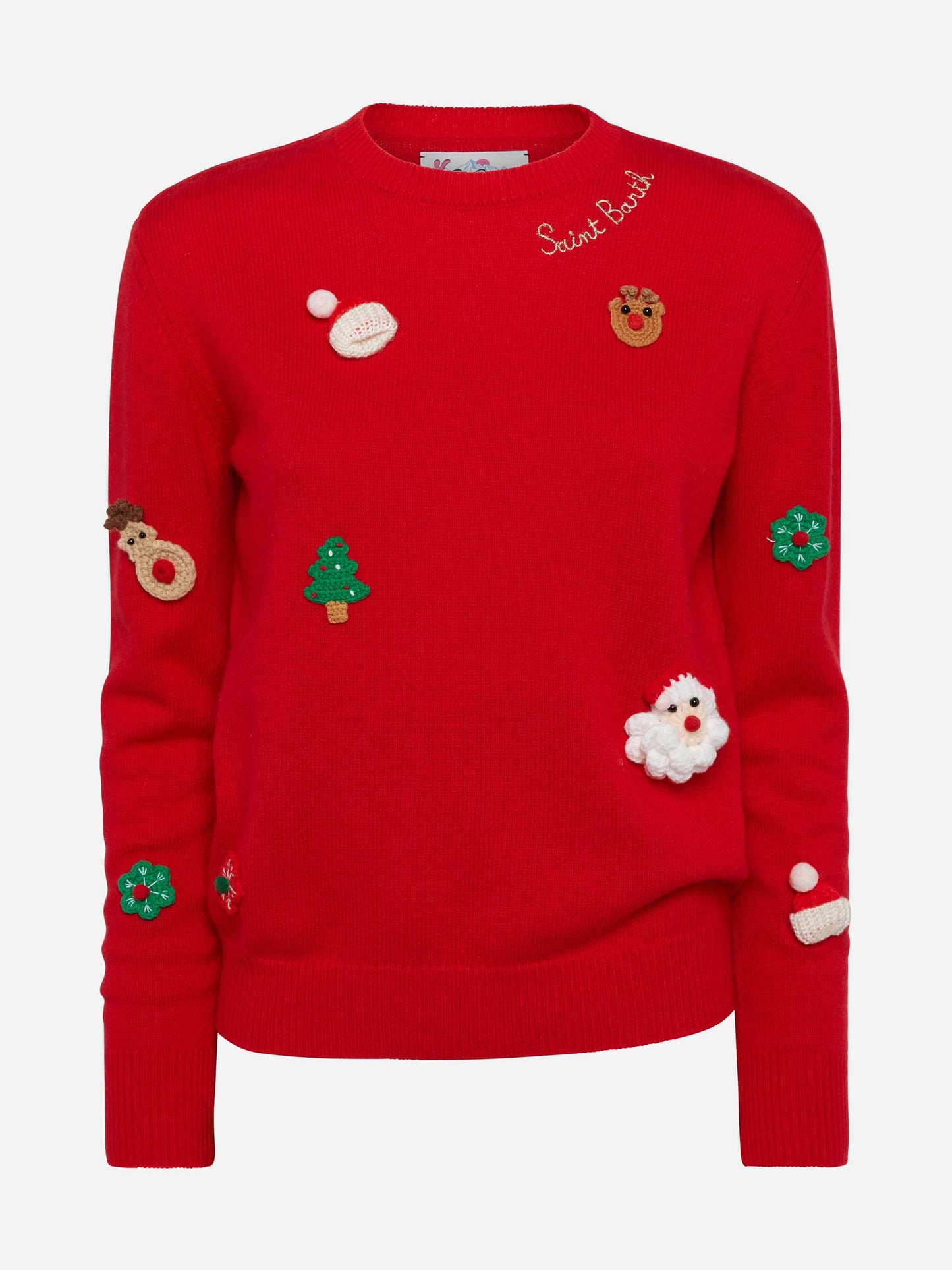 Maglione da donna garzato con ricamo lista Dear Santa