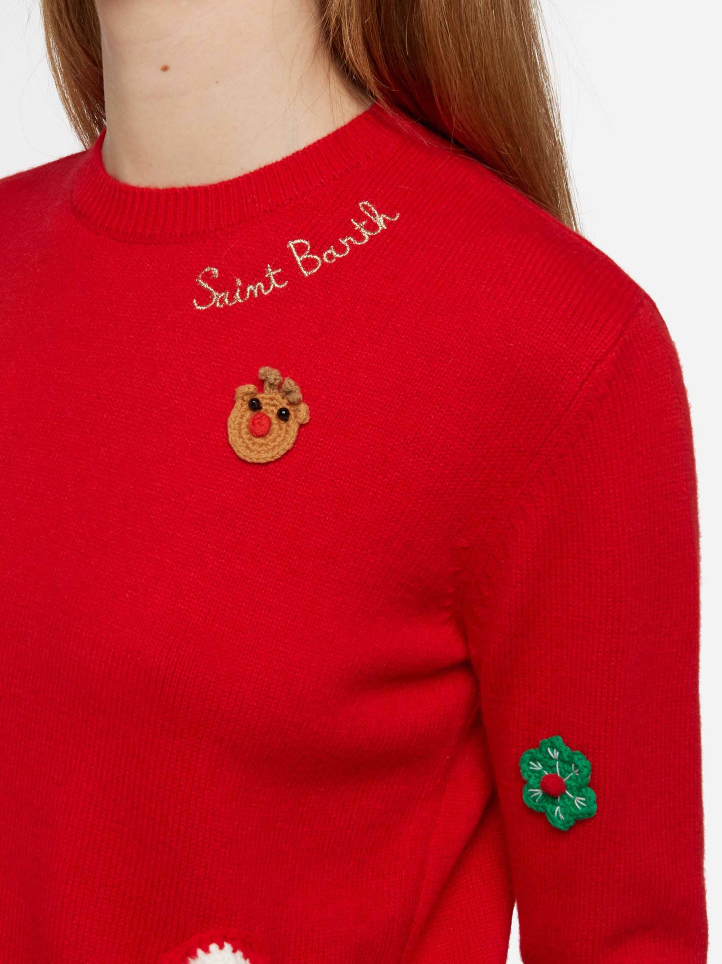 Maglione da donna garzato con ricamo lista Dear Santa