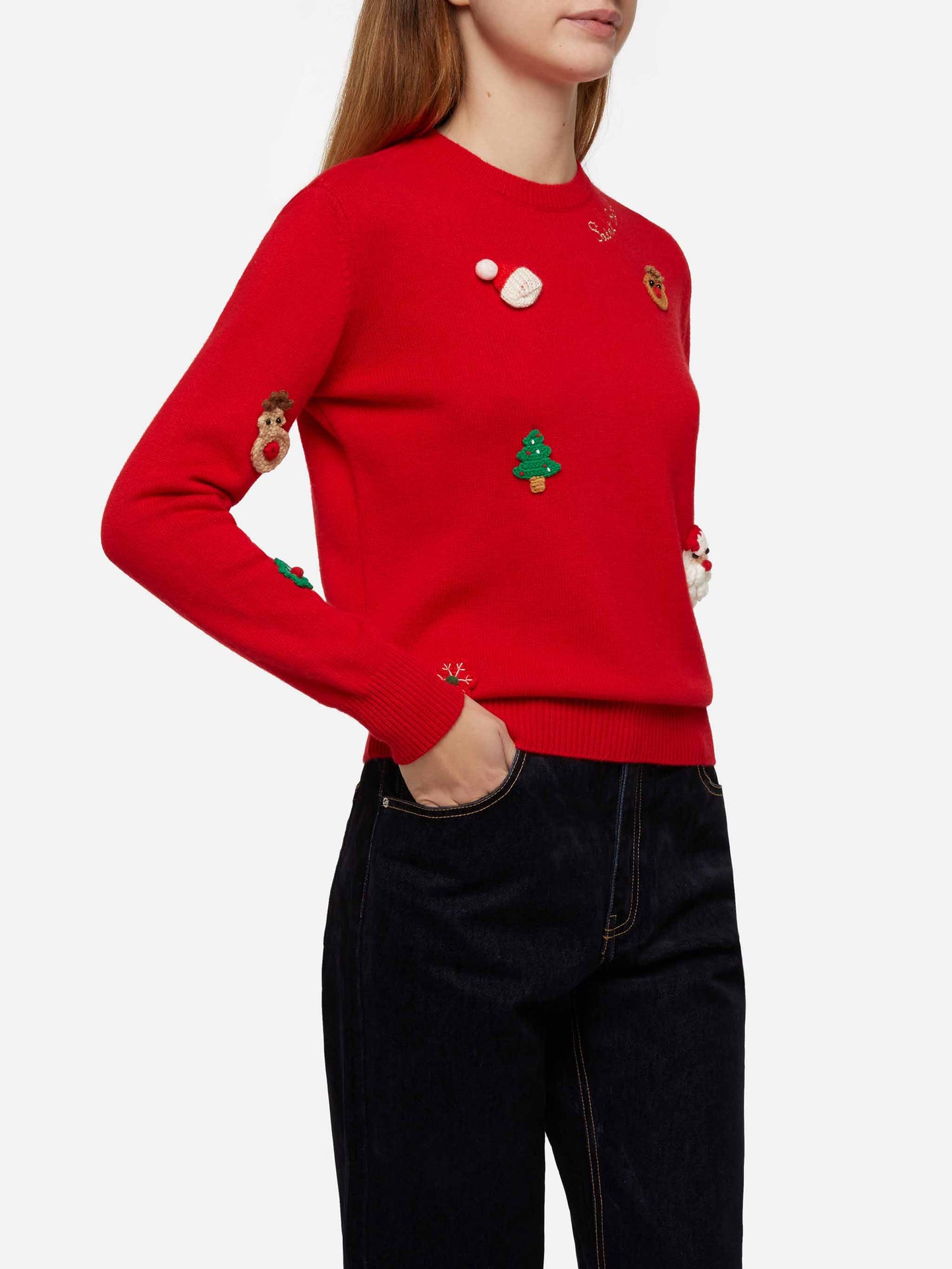 Maglione da donna garzato con ricamo lista Dear Santa