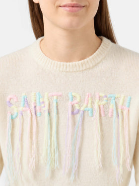 Sweat-shirt ras-du-cou brossé avec broderie Saint Barth à franges 