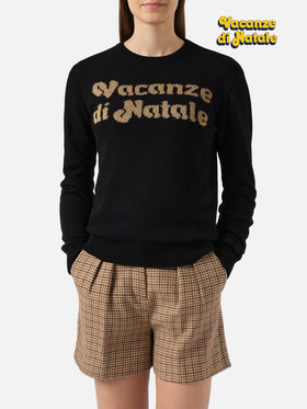 New Queen cashmere-blend sweater in black with Vacanze di Natale jacquard | VACANZE DI NATALE SPECIAL EDITION