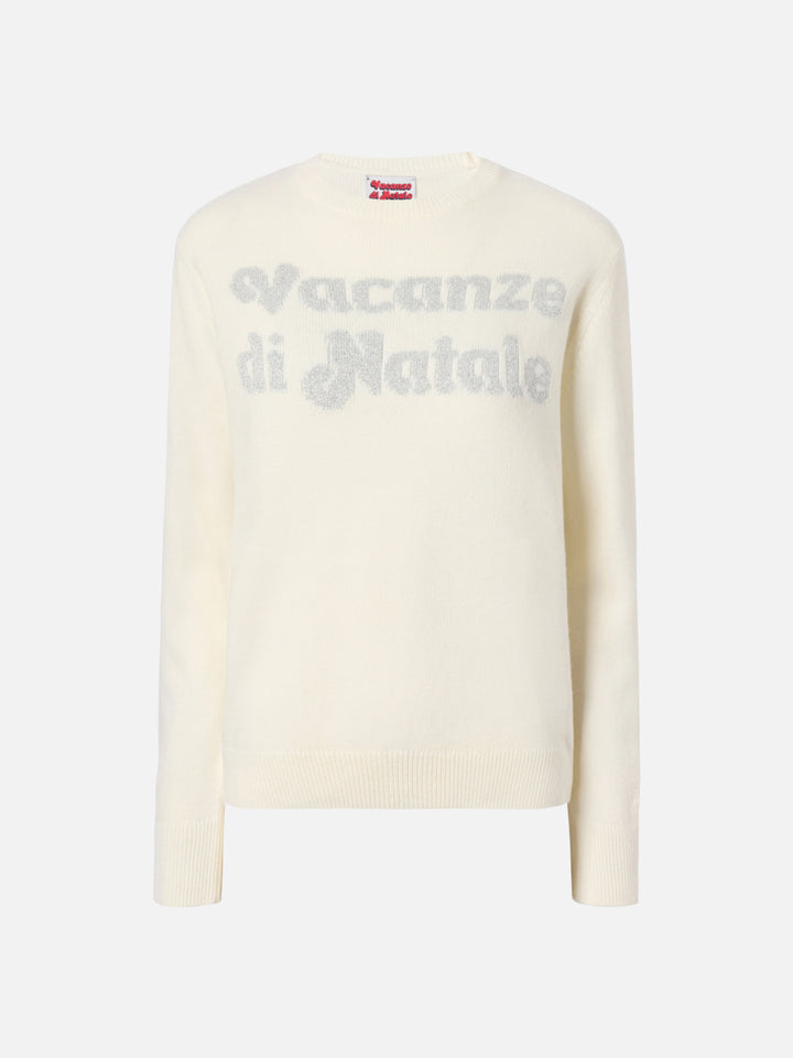 New Queen cashmere-blend sweater in white with Vacanze di Natale jacquard | VACANZE DI NATALE SPECIAL EDITION