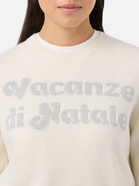 New Queen cashmere-blend sweater in white with Vacanze di Natale jacquard | VACANZE DI NATALE SPECIAL EDITION