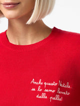 Maglia rossa da donna New Queen con ricamo Anche questo Natale... | VACANZE DI NATALE EDIZIONE SPECIALE