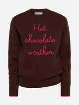 Maglione marrone New Queen con ricamo Hot Chocolate Weather