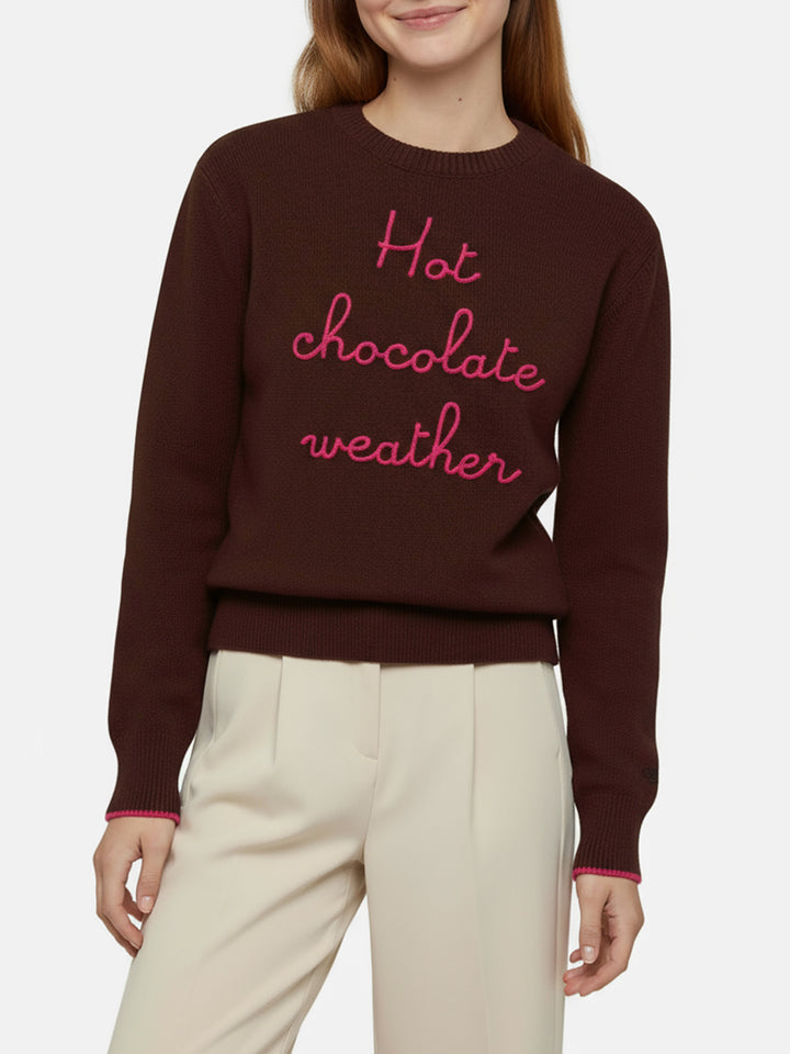 Brauner Pullover „New Queen“ mit „Hot Chocolate Weather“-Stickerei