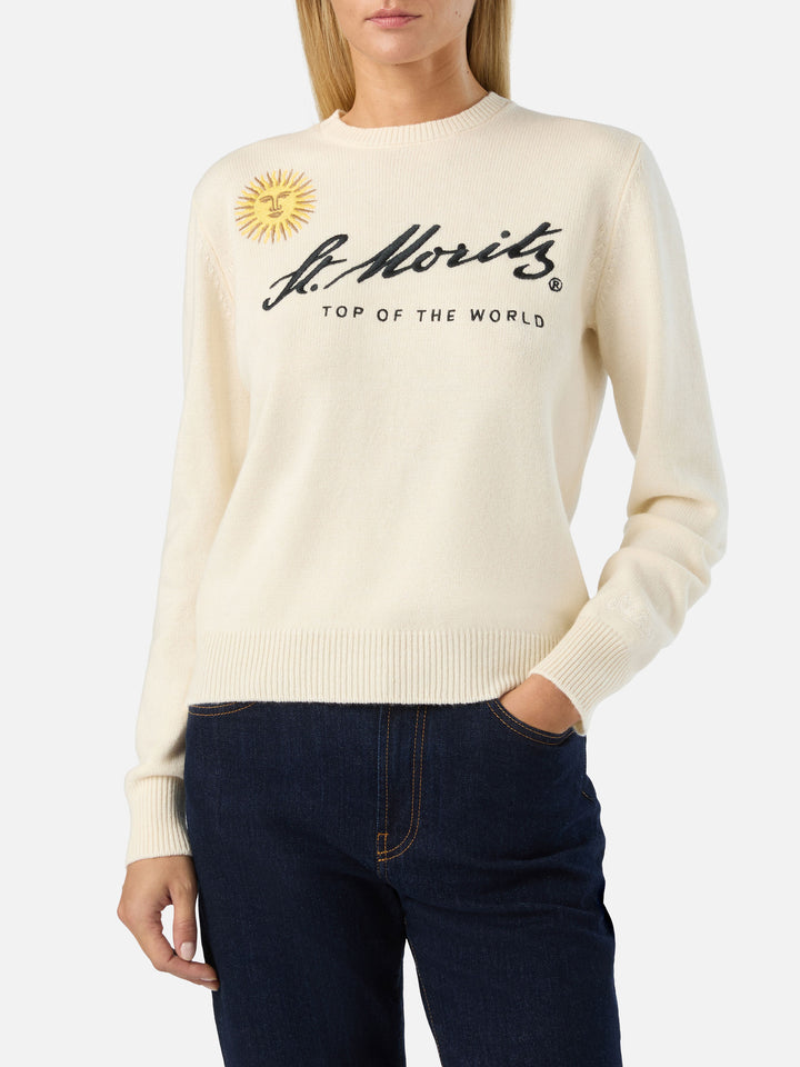 Pull en maille à col rond Off white New Queen avec broderie St. Moritz | Special edition 