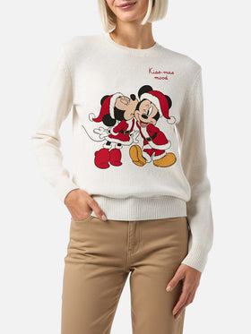 New Queen crewnwck in white with Minnie and Mickey jacquard | DISNEY SPECIAL EDITION